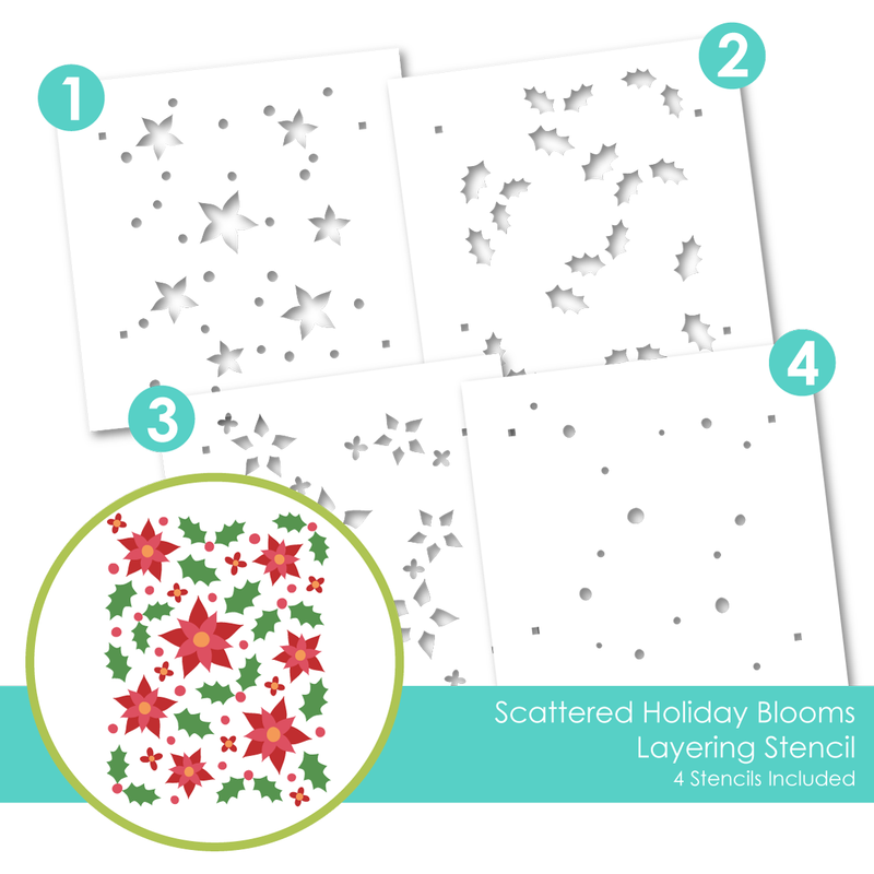 Taylored Expression - Scattered Holiday Blooms Layering Stencil