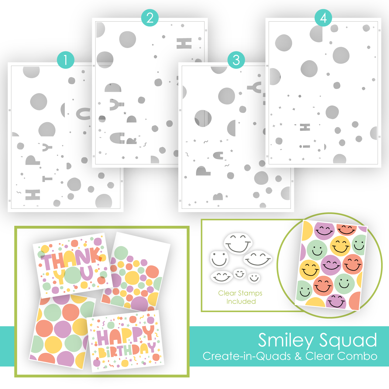 *NEW* - Taylored Expression - Create-in-Quads Layering Stencil - Smiley Squad + Clear Add-ons